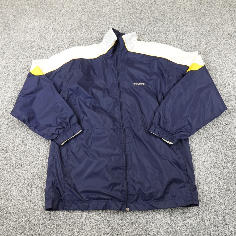 VTG Rawlings Jacket Mens M Blue Lined Zip Warmup Track Windbreaker Coat‎ 90s Y2K